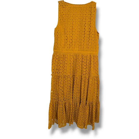 Frye x Anthropology women's mustard yellow eyelet sleeveless midi dress small - Picture 6 of 9